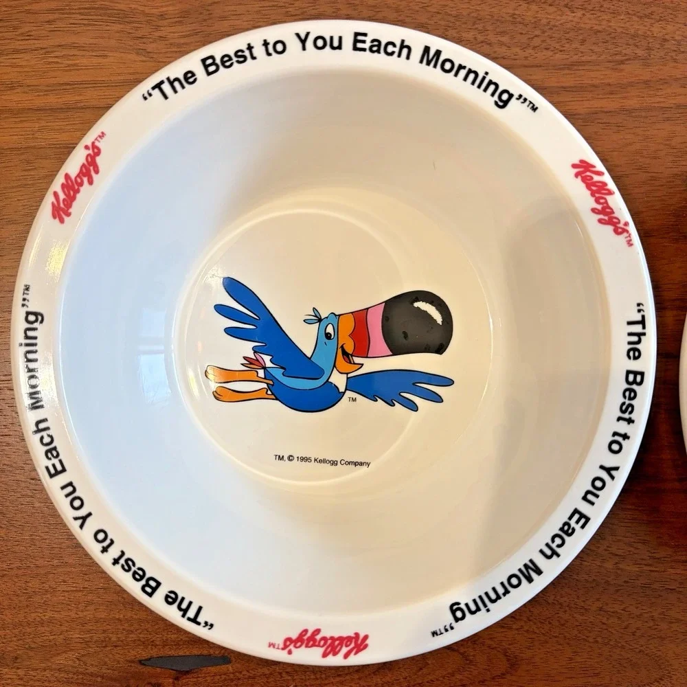 Kelloggs Toucan Sam Froot Loops Rice Krispies Cereal Bowls Set of 2 Vintage 1995